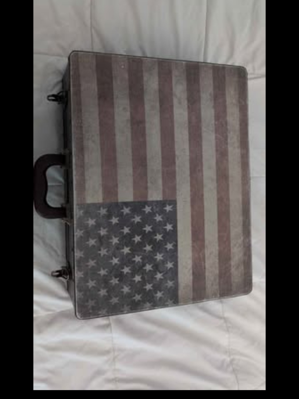 American Flag Print Briefcase in Brown and Gray